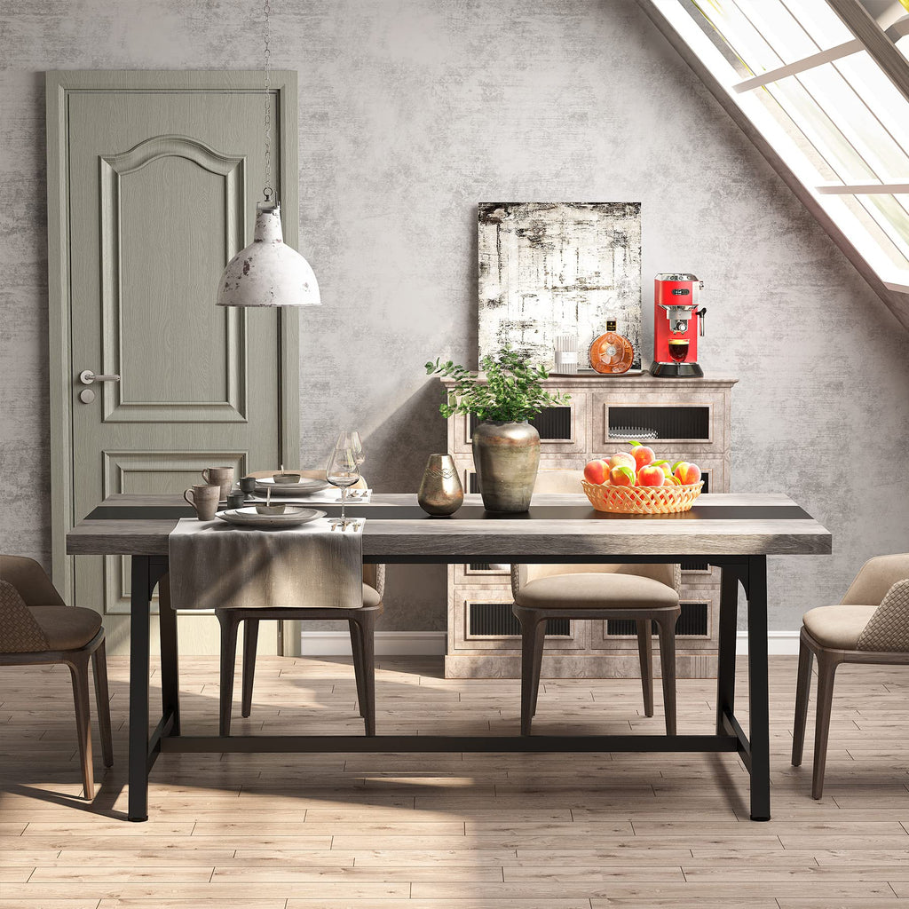 Dining Table for 8 People, 70.87-inch Rectangular Wood Kitchen Table with Strong Metal Frame, Industrial Large Long