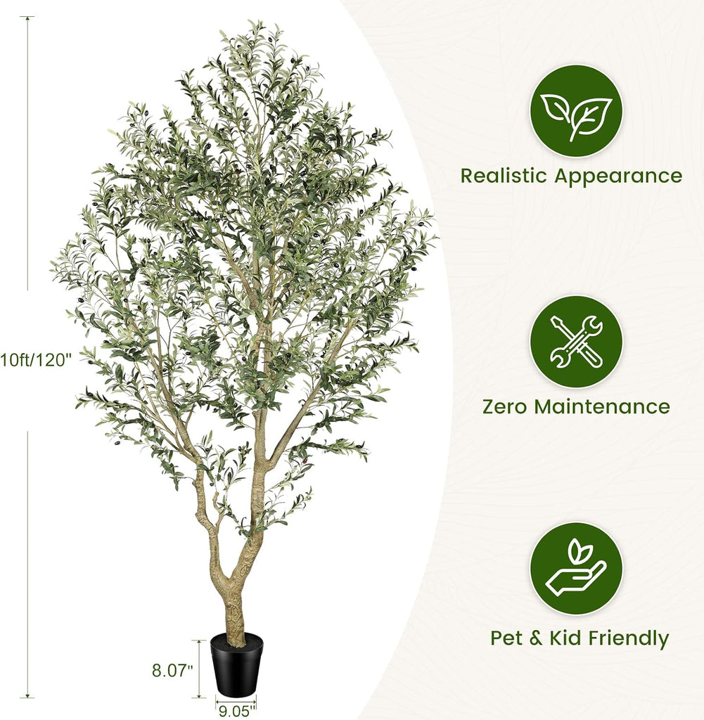 Tall Faux Olive Tree 9ft with Lifelike Leaves & Textured Branches