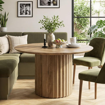 47-Inch Round Dining Table for 4-6, Modern Kitchen Table with Fluted Pedestal Base, Farmhouse Wood Dinner Furniture
