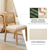 French Country Dining Chairs Set of 4, Cream Rattan Kitchen Chairs with Cane Low Back and Wood Legs for Dining Room, Beige
