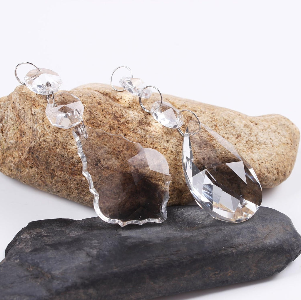 Pack of 12 Clear Crystal Chandelier Prisms Pendants Glass Pendants Beads (6pcs Teardrop + 6 pcs Maple Leaf Crystal