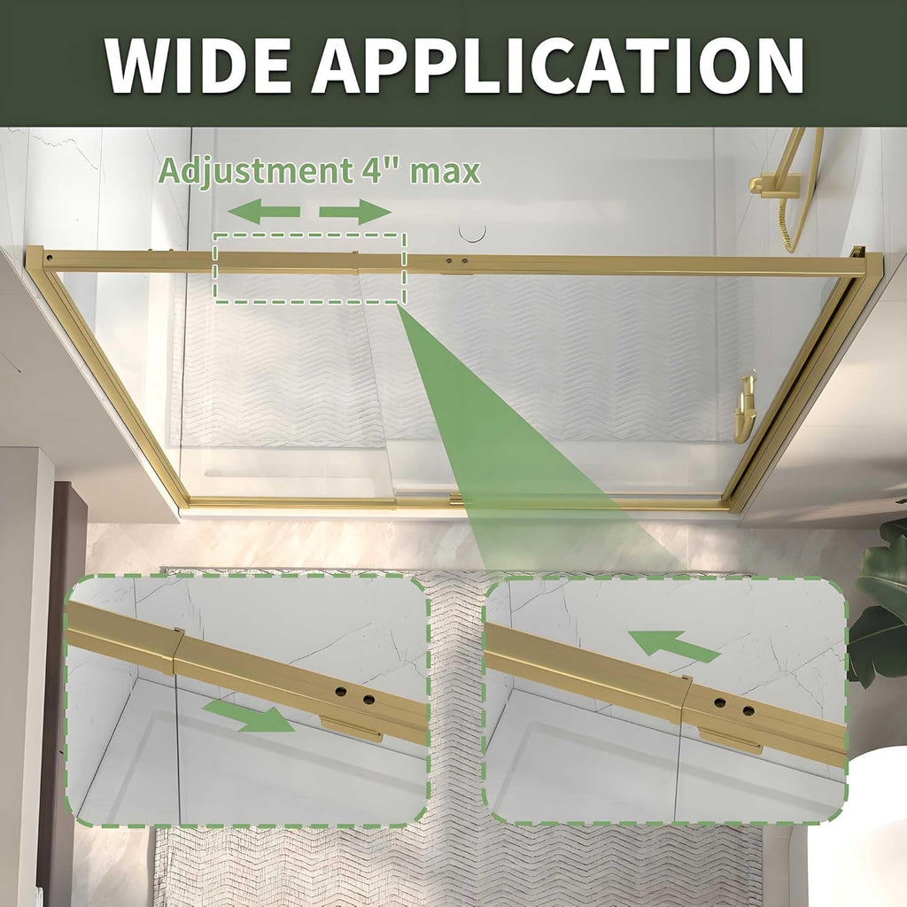Pivot Glass Shower Door, 38-42" W x 71" H, 1/4"(6mm) Clear SGCC Tempered Glass, Brushed Gold Finish