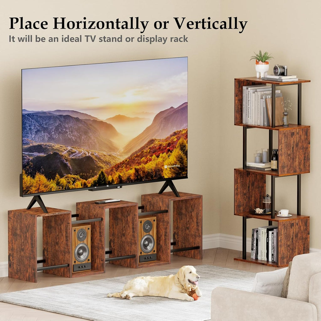 6 Tier Bookshelf, Tall S Shaped Geometric Bookcase, Modern Display Shelf Standing Unit