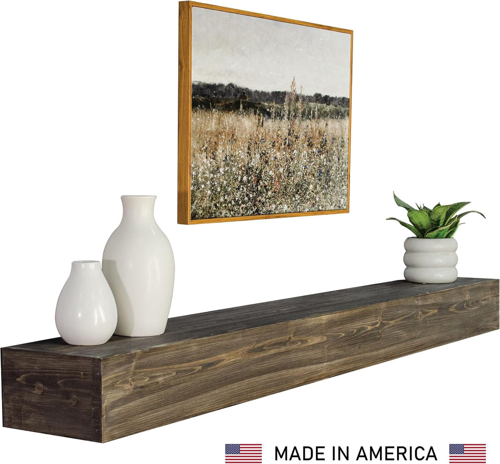 USA Made Real Wood - Handcrafted Farmhouse Wall Mounted for Over Fireplace Floating Shelf Mantle (Rustic, 60X8X5 Inch