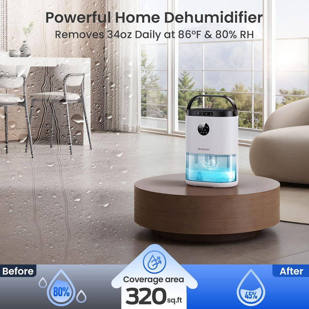 Dehumidifier for Home, 68 OZ Water Tank Dehumidifiers for Bathroom, Bedroom, Living room with, Auto Humidity Control