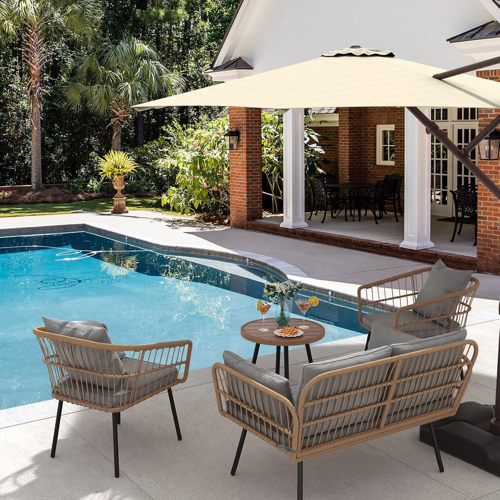 4 Pieces Patio Furniture Set, Outdoor Wicker Patio Conversation Set