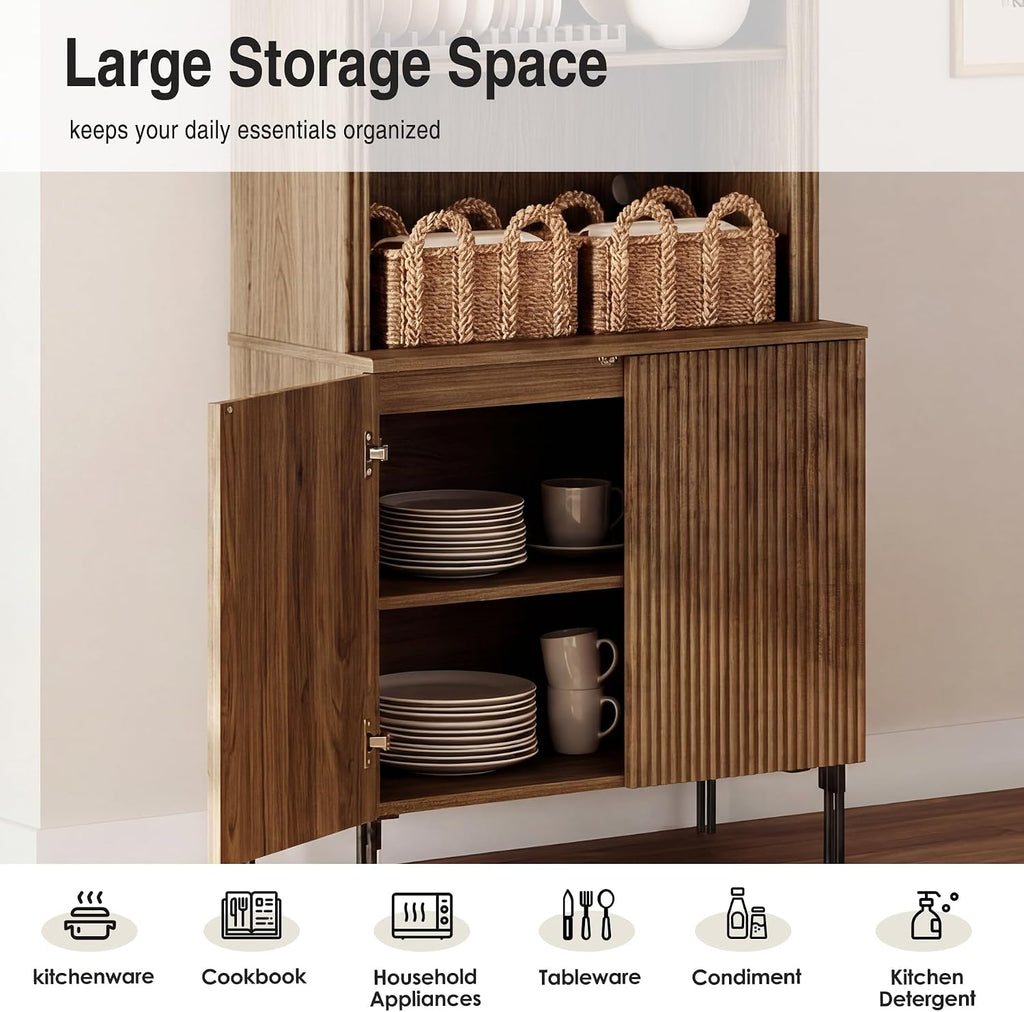 Modern 71.5" Tall Bookcase with 2 Doors, Fluted Bookcase with Storage and Adjustable Shelves, Wooden Storage Cabinet