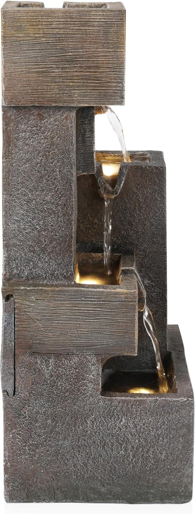 19" Multi-Tier Water Fountain with LED Lights - Cascading Waterfall Feature for Gardens, Patios, Yards, and Home