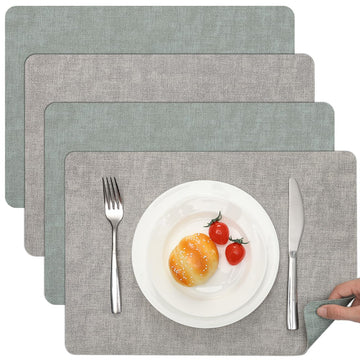 Faux Leather Placemats Set of 4, Reversible Dual-Color Place Mats