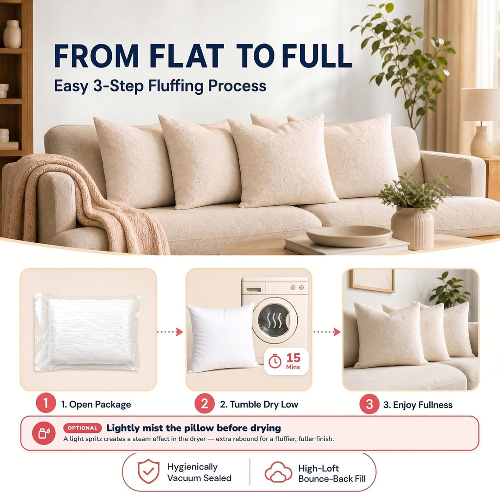 20x20 Throw Pillow Insert, White Pillows for Couch, Sofa & Bed