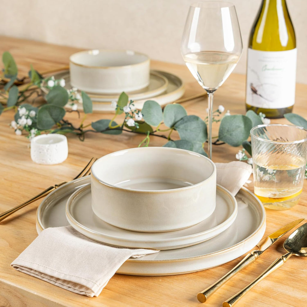 Ceramic Dinnerware Sets, Handmade Reactive Glaze Stoneware Plates and Bowls Sets,Highly Chip and Crack Resistant |