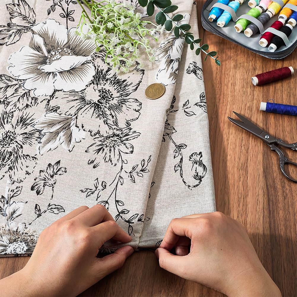 1 Yard 63 Inch Black White Floral Linen Fabric Flower Pattern Canvas Supple Breathable Needlework Embroidered Cloth