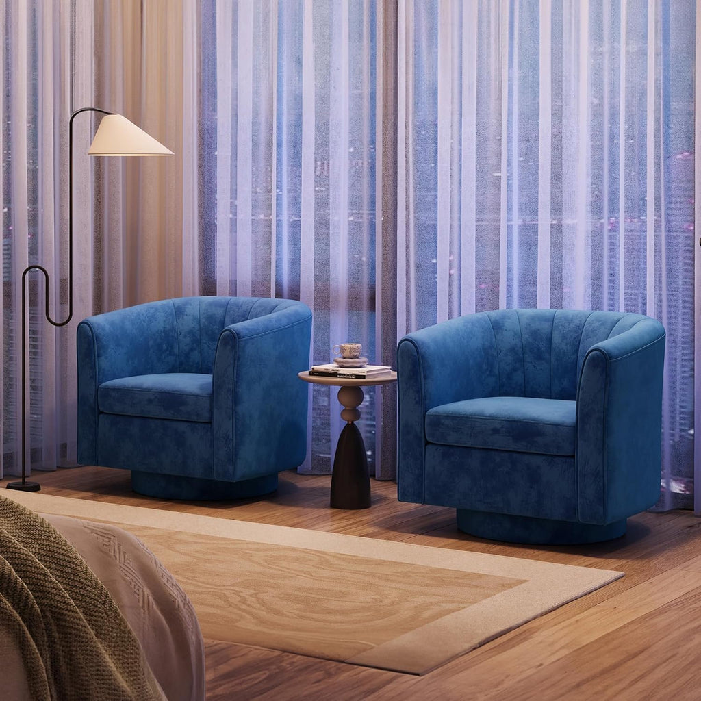 Swivel Accent Chair with Ottoman: Small Velvet Barrel Chair 360 Swivel Modern Armchair, Upholstered Reading Chair