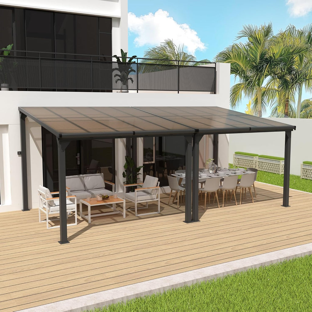 10 * 20FT Pergola,4 * 7 Inch Thickened Pillars & Enlarged Base,Outdoor Hardtop Lean to Gazebo,Wall Mounted