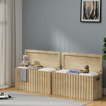Storage Bench Set of 2, 39.4" Wood Storage Trunk with 2 Safety Hinges, Sturdy Storage Chest, Fluted Storage Bench