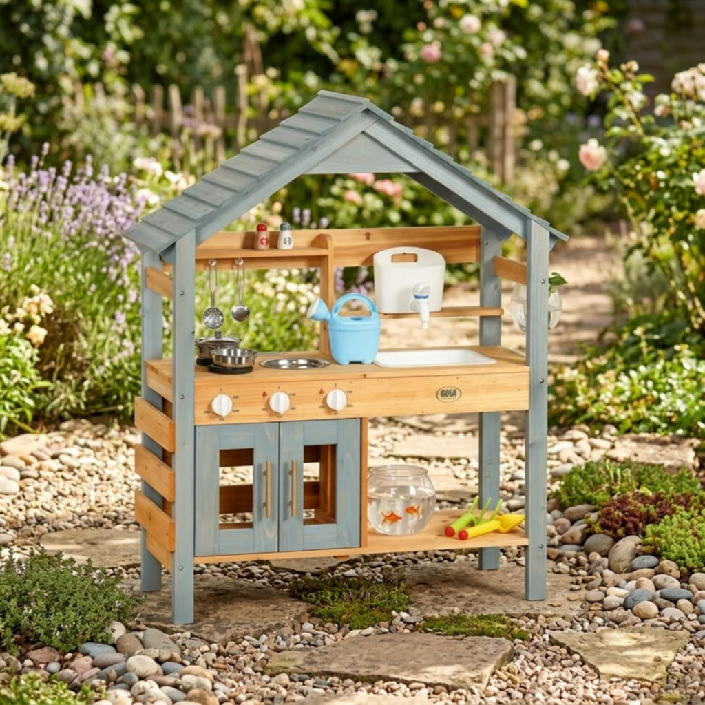 Outside-Play House-Shaped Kitchen-Style Wooden Play Kitchen Nicely Motor Skills for Children, Style to 1
