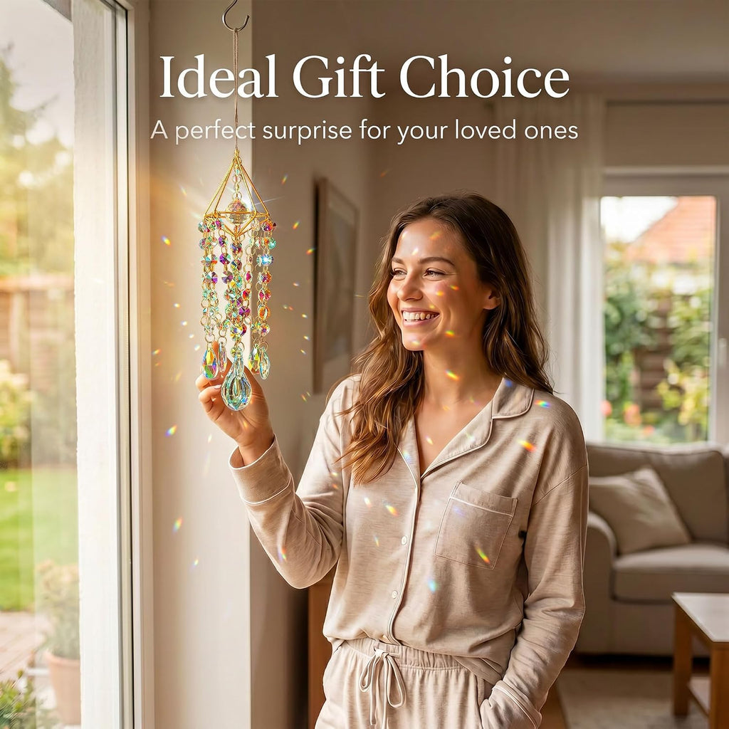 Crystal Suncatchers for Window Hanging Rainbow Maker Sun Catchers Indoor - Glass Wind Chime Garden Sun Catchers with