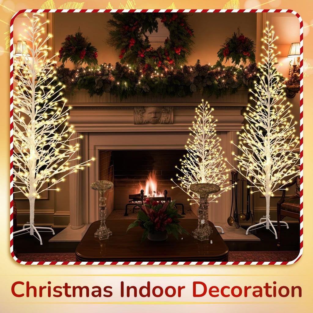3 Pack 4ft/5ft/6ft Christmas Lighted White Birch Tree with Lights