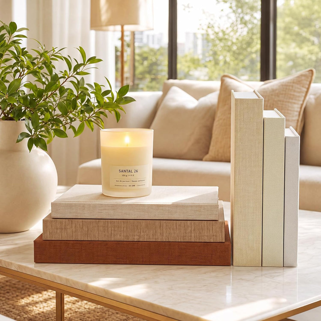 Set of 6 Decorative Books Decor, Aesthetic Linen Faux Books with Storage Box Stackable Fake Book for Coffee Table