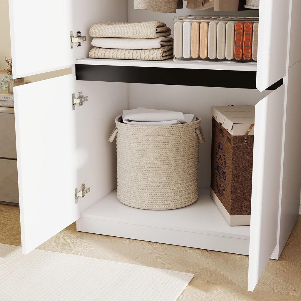 White Armoire Wardrobe Closet: 74" Large Wardrobe Closet with 2 Doors, Wood Closets Cabinet for Hanging Clothes