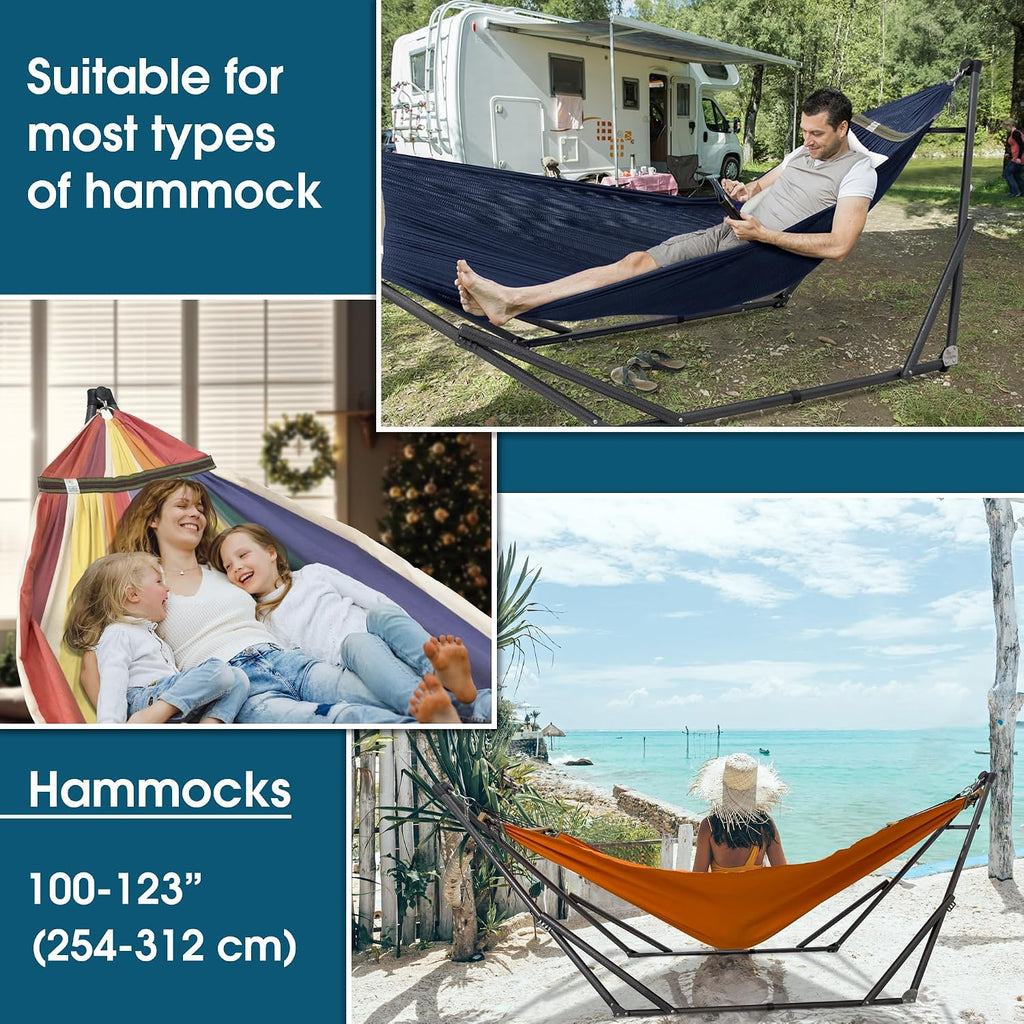 Adjustable Hammock Stand, Collapsible Camping Hammock with Stand, 600 lbs Capacity Steel Double Hammock Stand for 2