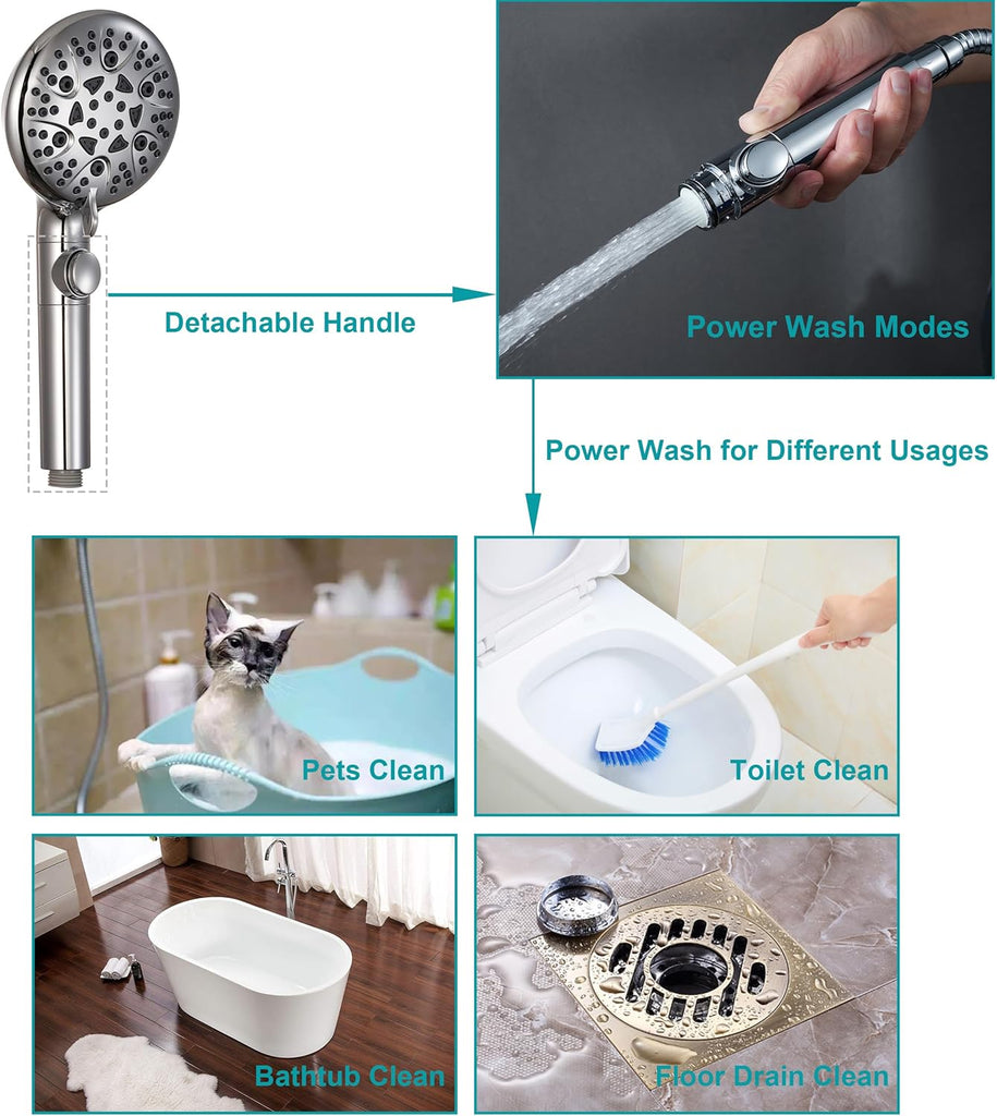 Handheld Shower Head with On Off Switch 8-Mode High Pressure Showerhead with 79 Inches Extra-long Stainless Steel Hose
