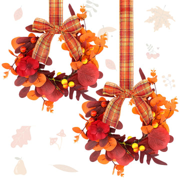 2 Pcs 9 Inch Small Fall Wreath for Cabinet Mini Fall Wreath