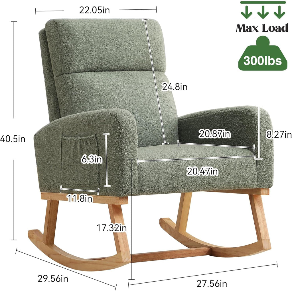 Rocking Chair Nursery, Boucle Teddy Nursing Rocking Chairs, Upholstered Nursery Glider Rocker for Mom Nursery Morden