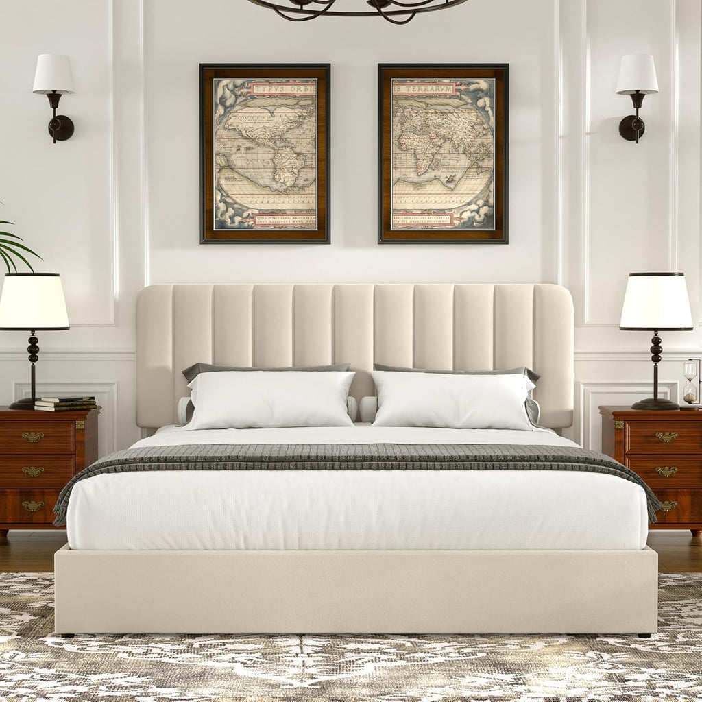 Queen Upholstered Bed Frame with 4 Drawers and Headboard, Velvet Platform Storage Bedframe, Wooden Slats Support