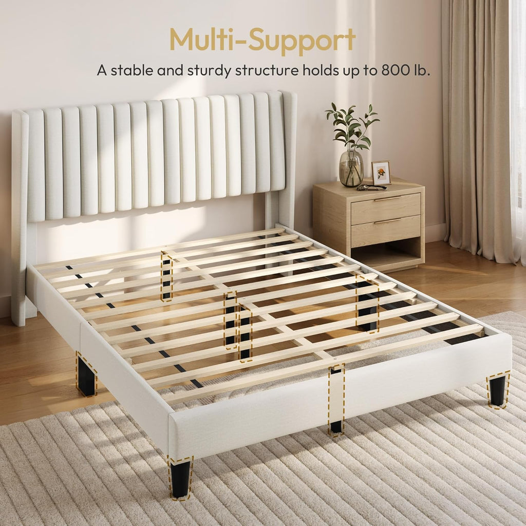 Queen Bed Frame Upholstered Platform Bed with Fabric Headboard
