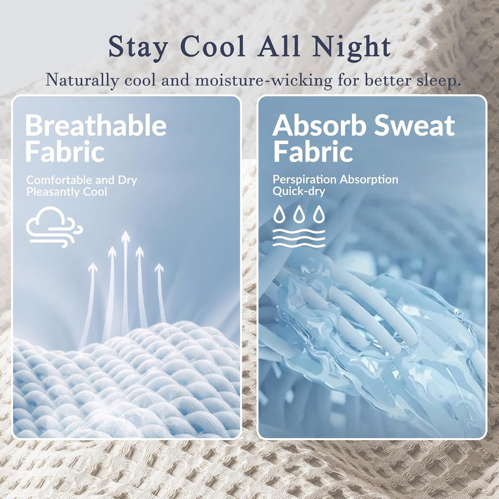 Pre-Washed 100% Cotton Waffle Throw Blanket, 330GSM Lightweight Breathable Summer Blankets, Soft and Cozy, Room