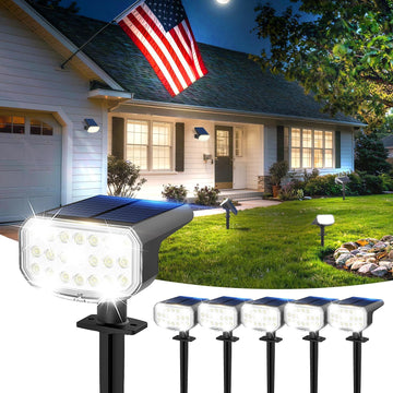 Solar Lights Outdoor Waterproof IP65, Super Bright LED with Lens, 6500K 2 Lighting Modes, Solar Powered Yard Garden