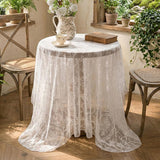White French Lace Ruffle Tablecloth 60 x 102 Inch with Ruffled Edge, Fits Round and Rectangular Tabl