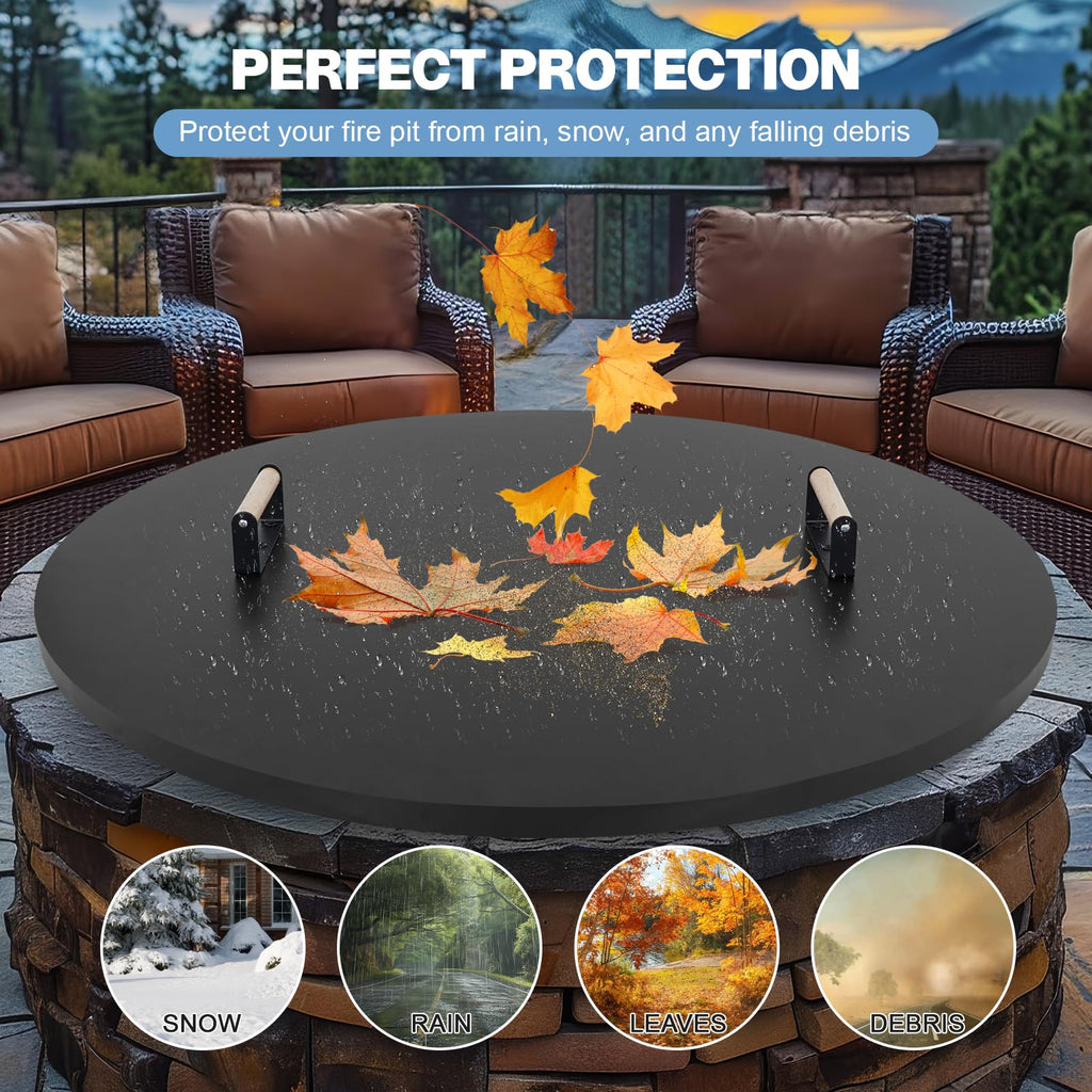 Fire Pit Lid Cover Round- 38" Powder Coated Steel Firepit Cover