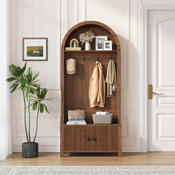 Hall Tree with Bench and Shoe Storage, 4-in-1 Mudroom Entryway Coat Rack & Shoe Storage Cabinet with 4 Hooks
