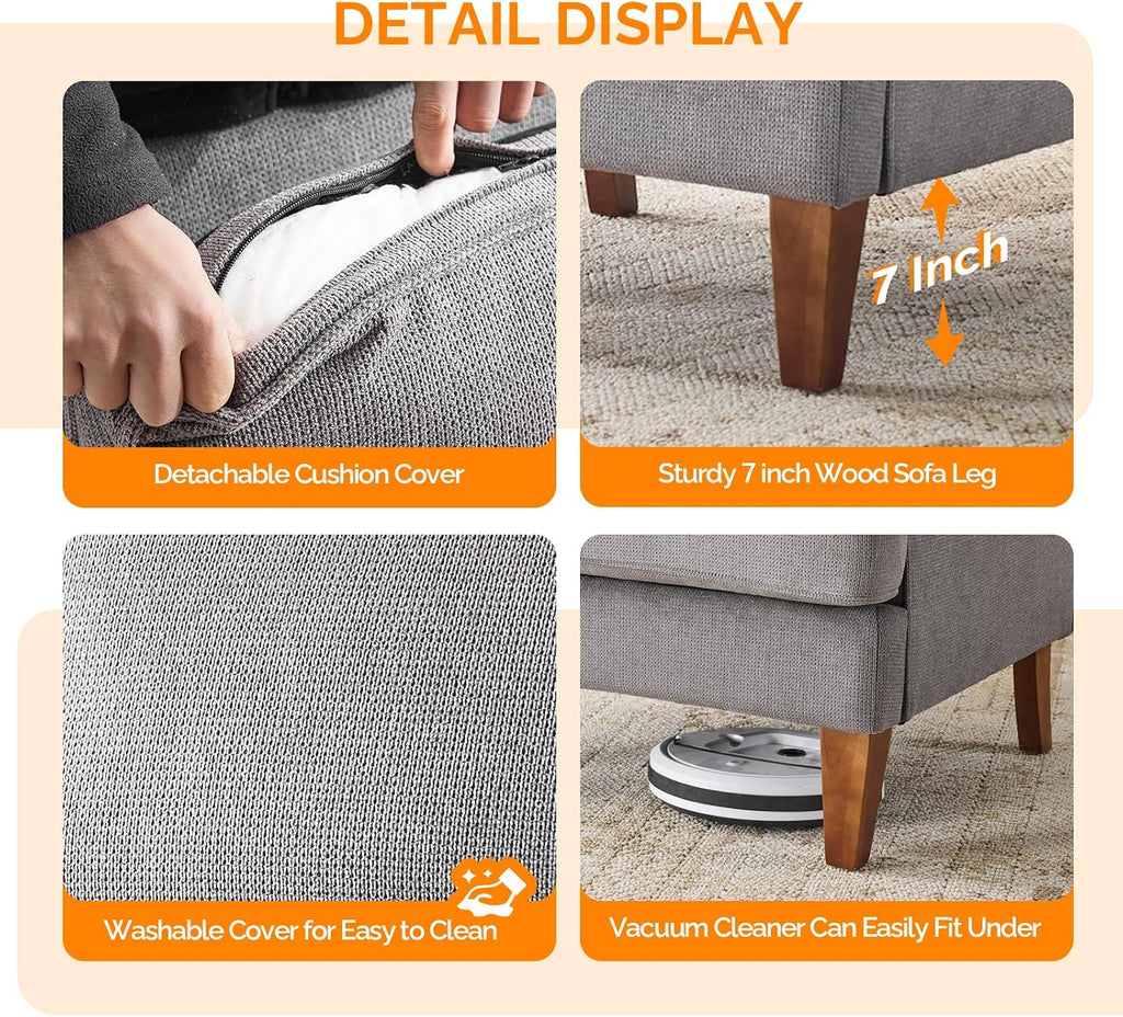 Mid-Century Modern Accent Chair, Light Grey Upholstered Armchair Comfy Sofa Chair Reading Chair High Back Bedroom