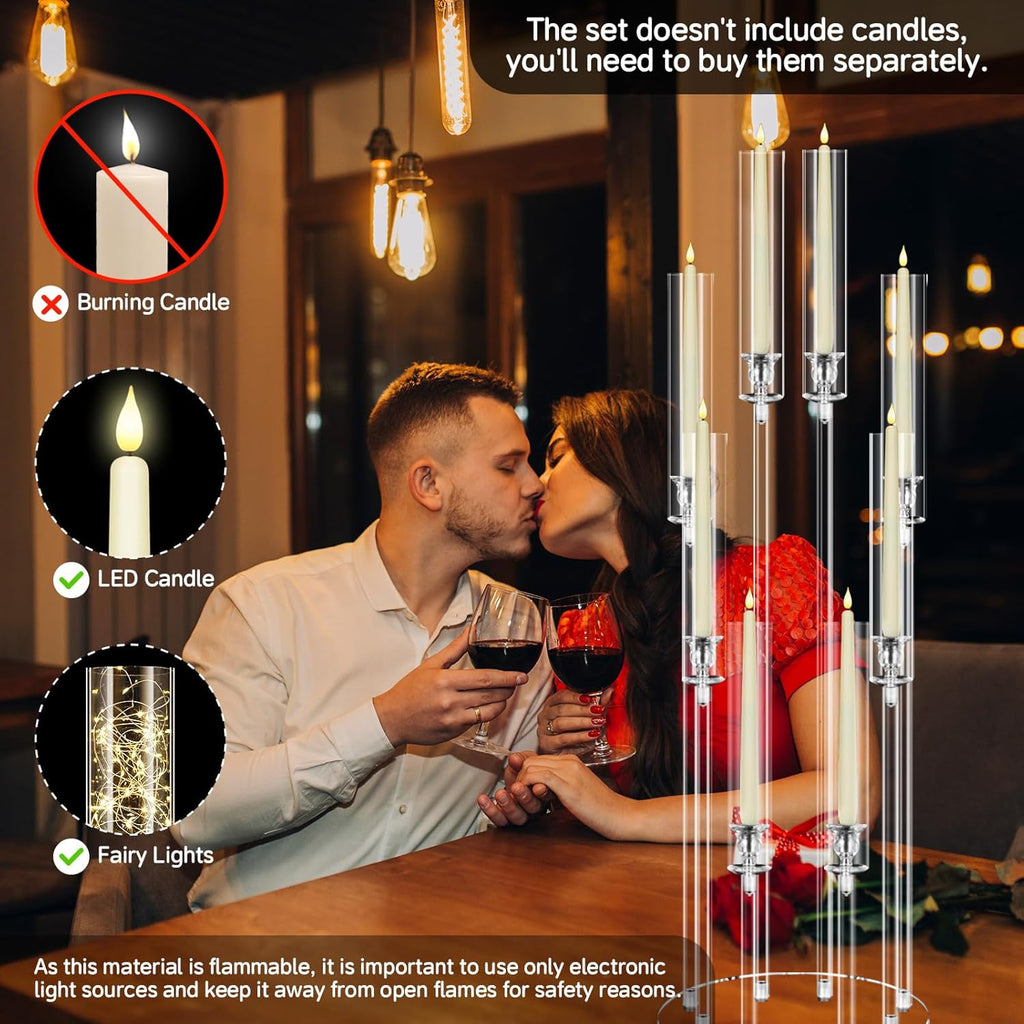 2 Set of 8 Arms Acrylic Candelabra Centerpieces,38.5'' Tall Clear Candlesticks Holder with Acrylic Shade for