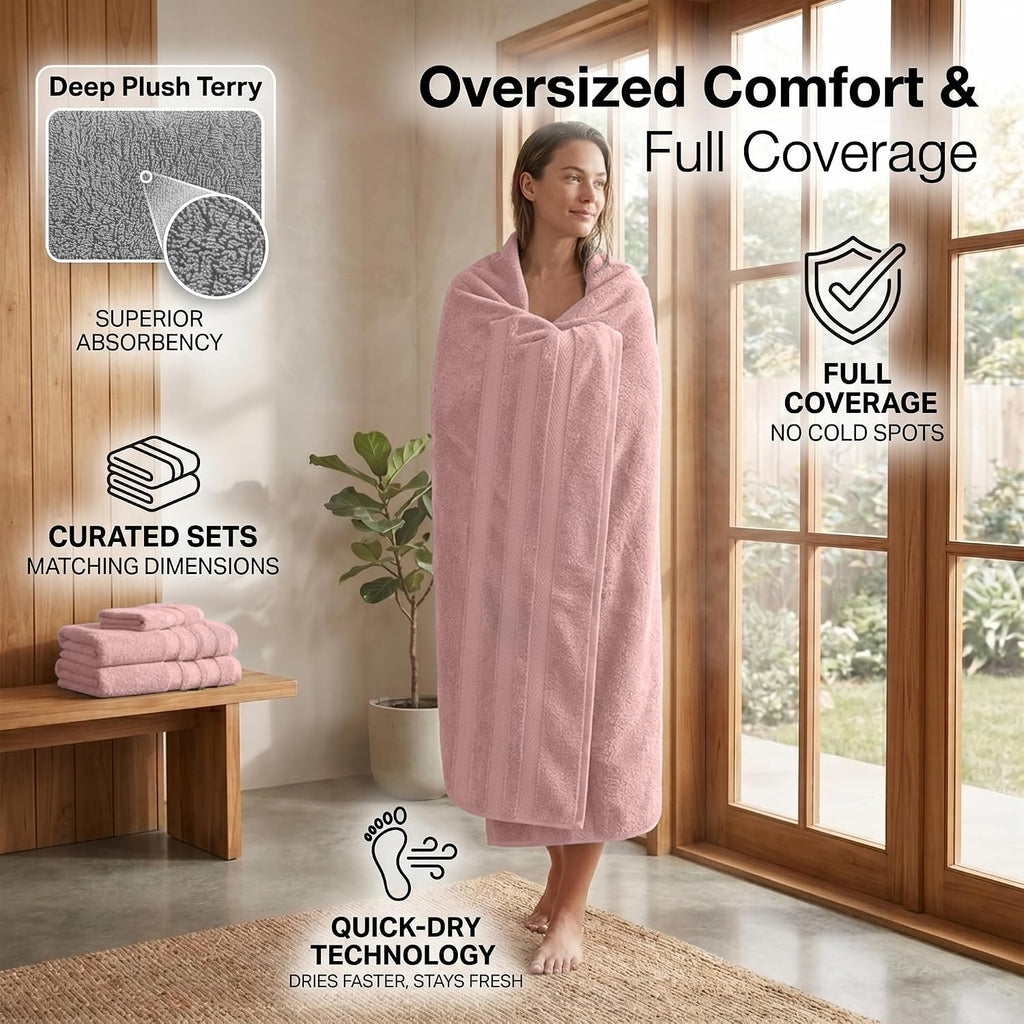 Pack of 2 Extra Large Bath Sheets 35 x 70 Inches, 100% Ring Spun Cotton, Hotel Quality, Oversized Bath Towels, Super