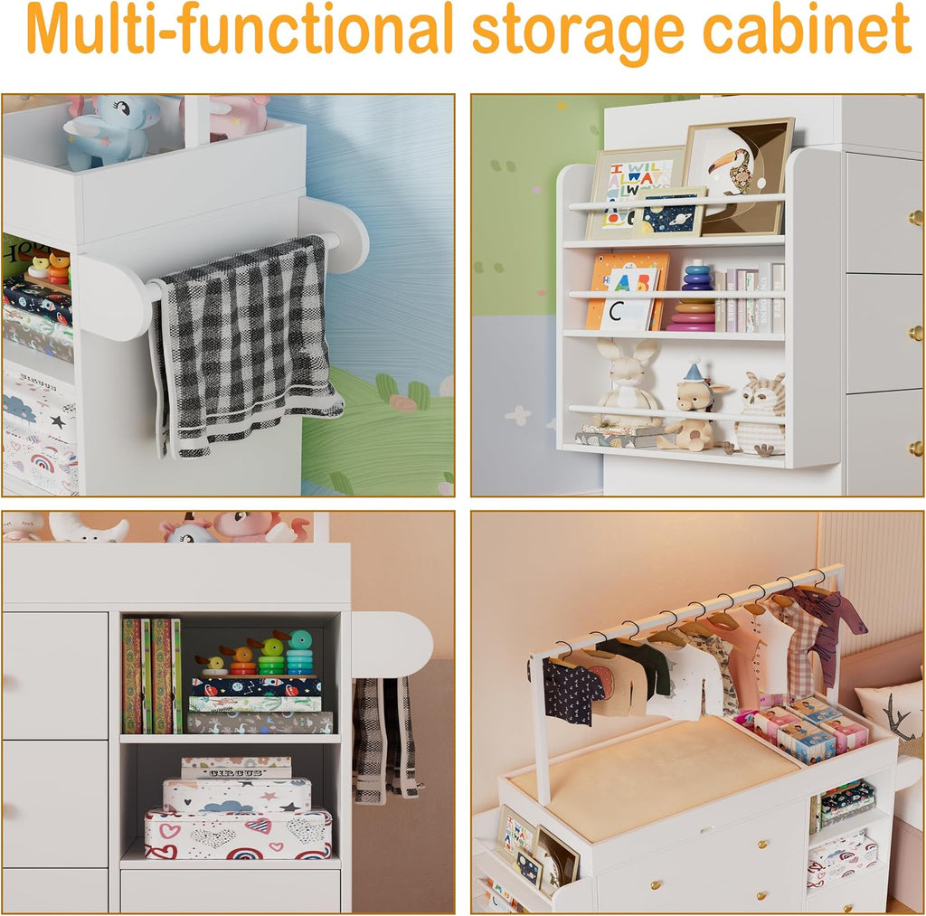 Modern Changing Table Dresser,Baby Dressing Table with 4 Drawers and Storage Shelves,Multi-Functional Baby Changing