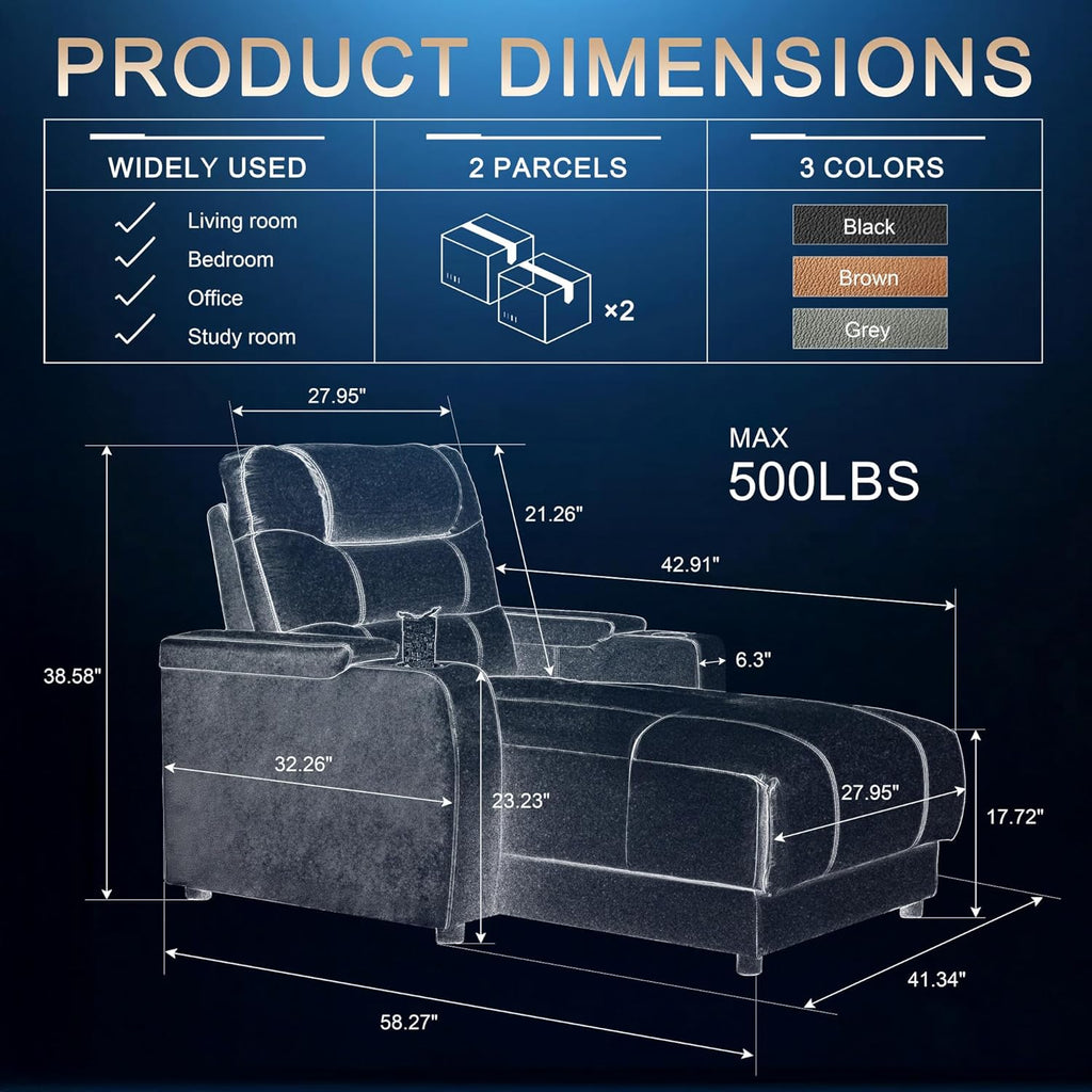 Home Theater Seating Oversized Loveseat Recliner Chair Ultra-Comfortable Reclining Chair Power Recliners Chairs with Electric Recliners for Living Room (Black, Row of 2)