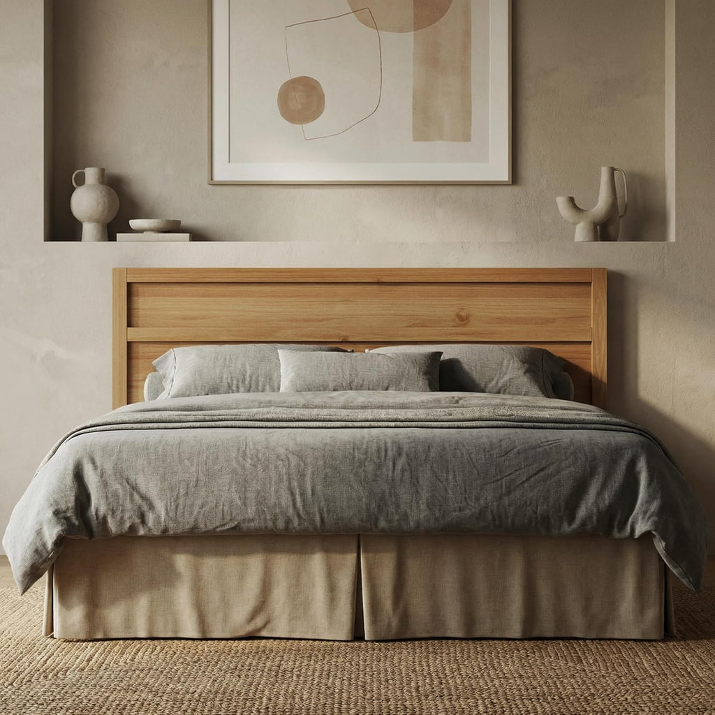 Serene Solid Wood Panel Headboard with Clean-Line Design, King, Stained Pine, Easy Assembly, Quality Materials