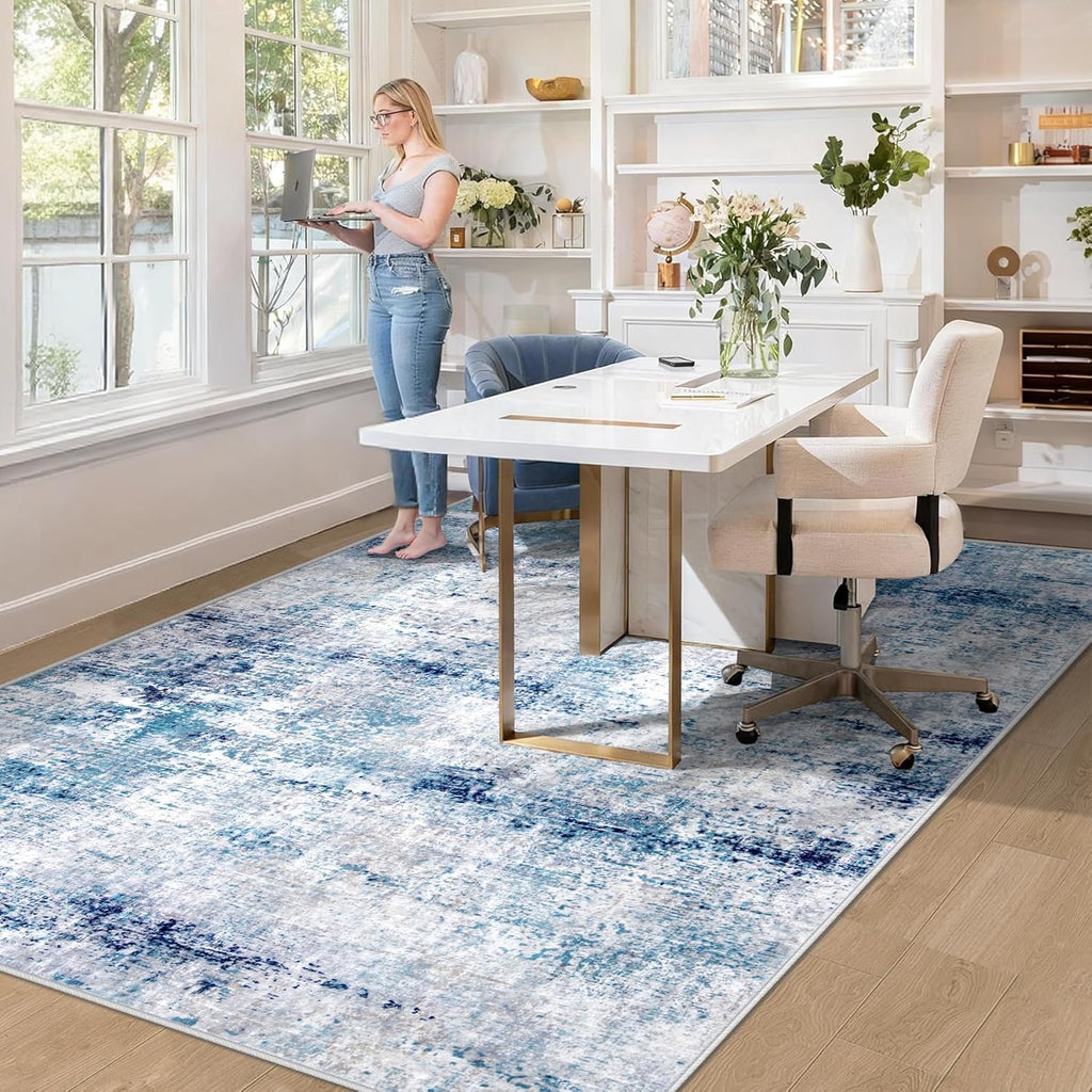 Area Rugs 5x7 for Living Room: Washable Rug Modern Abstract Neutral Rugs Non-Slip Low-Pile Soft Carpet for Bedroom