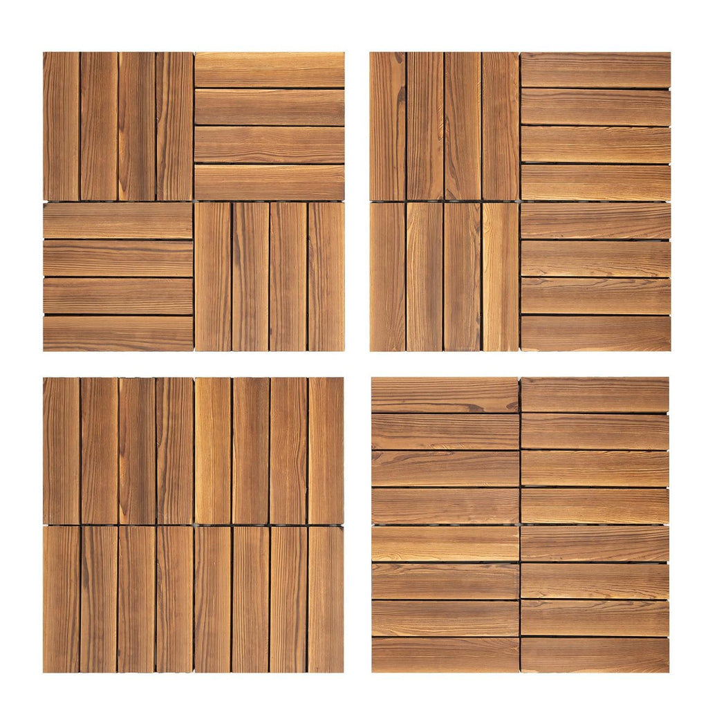 36Pcs 12x12 Inch Hardwood Interlocking Deck Tiles, All-Weather Waterproof Outdoor Flooring for Patio, Sun Terrace &