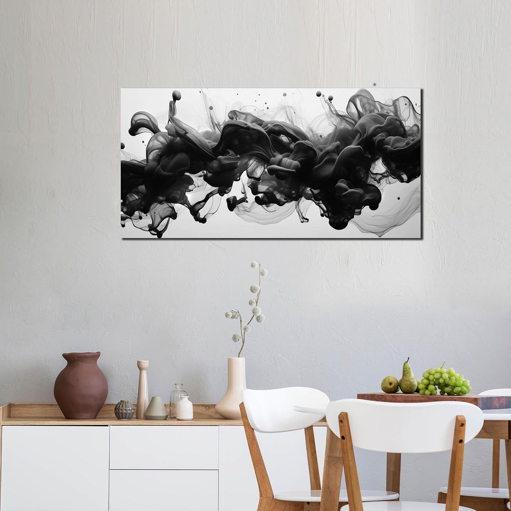 Abstract Black Wall Art, Neutral Black and White Canvas Decorative-Picture Bedroom Office, Contemporary Minimalist