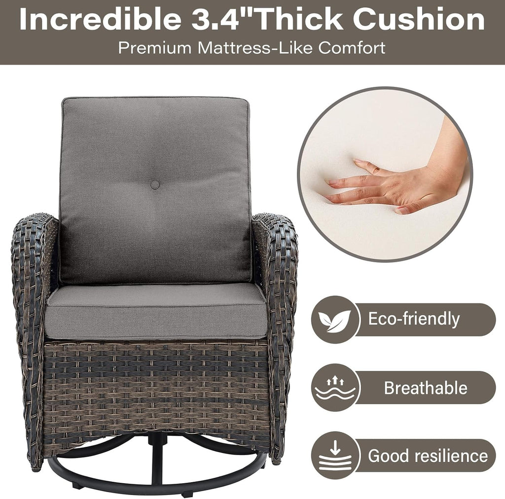 Patio Wicker Chairs Swivel Rocker - Outdoor Swivel Rocking Chairs Set of 2 with Rattan Side Table, Patio Swivel