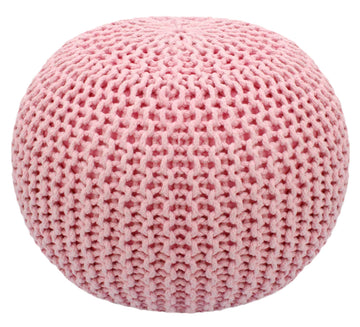 Round Pink Pouf - Hand Knitted Cotton Braid Cord Dori Ottoman