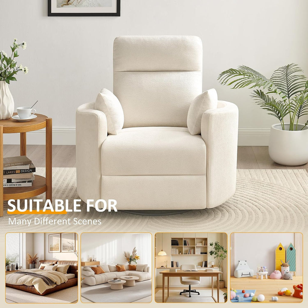 Oversized Nursery Rocking Chair, 360° Swivel Glider Recliner Chair, Chenille Silent Nursery Chair with 2 Pillows and