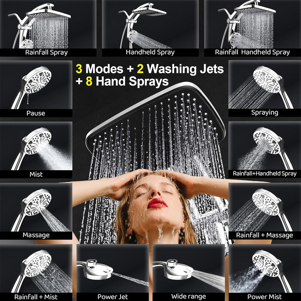 Rain Shower Head with filtered Handheld High Pressure rainfall Shower Heads with Handheld Spray Combo Adjustable