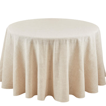 Poly and Linen Blend Toscana Tablecloth with Hemstitch Border, Natural, 96"
