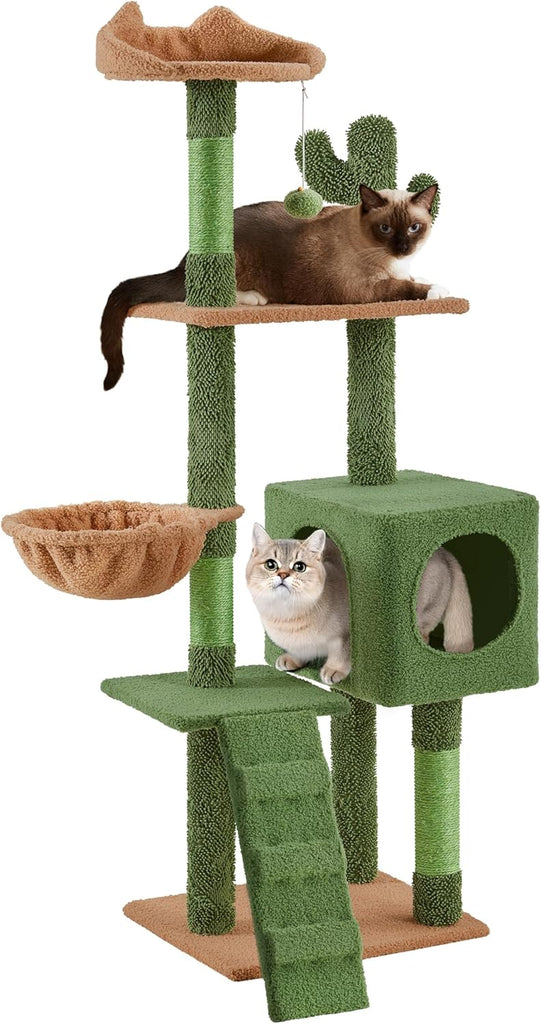 Cactus Cat Tree | 59.5in Cat Tower w/Cute Perch, Cozy Condo